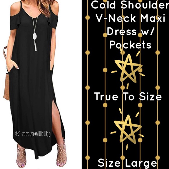 Boutique Dresses & Skirts - Black Cold Shoulder Maxi Dress
